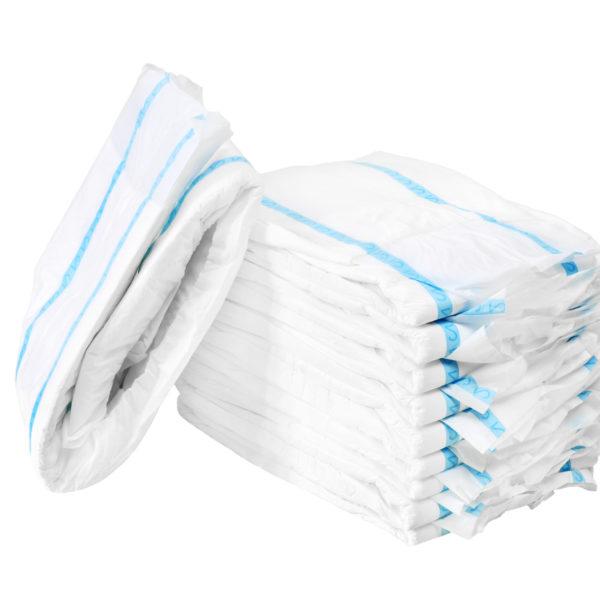 Stack of adult diapers on a white background